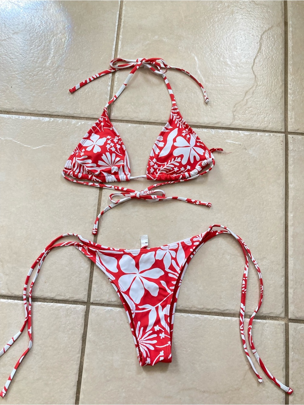 ROXY floral tropical skimpy string bikini matching set top and bottom
